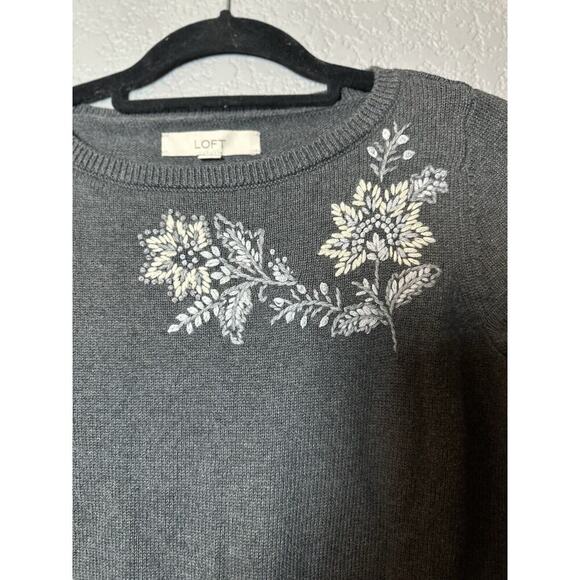 LOFT Floral Embroidered Crew Neck Sweater Women Sz s Dark Cottagecore Grannycore - Picture 3 of 10
